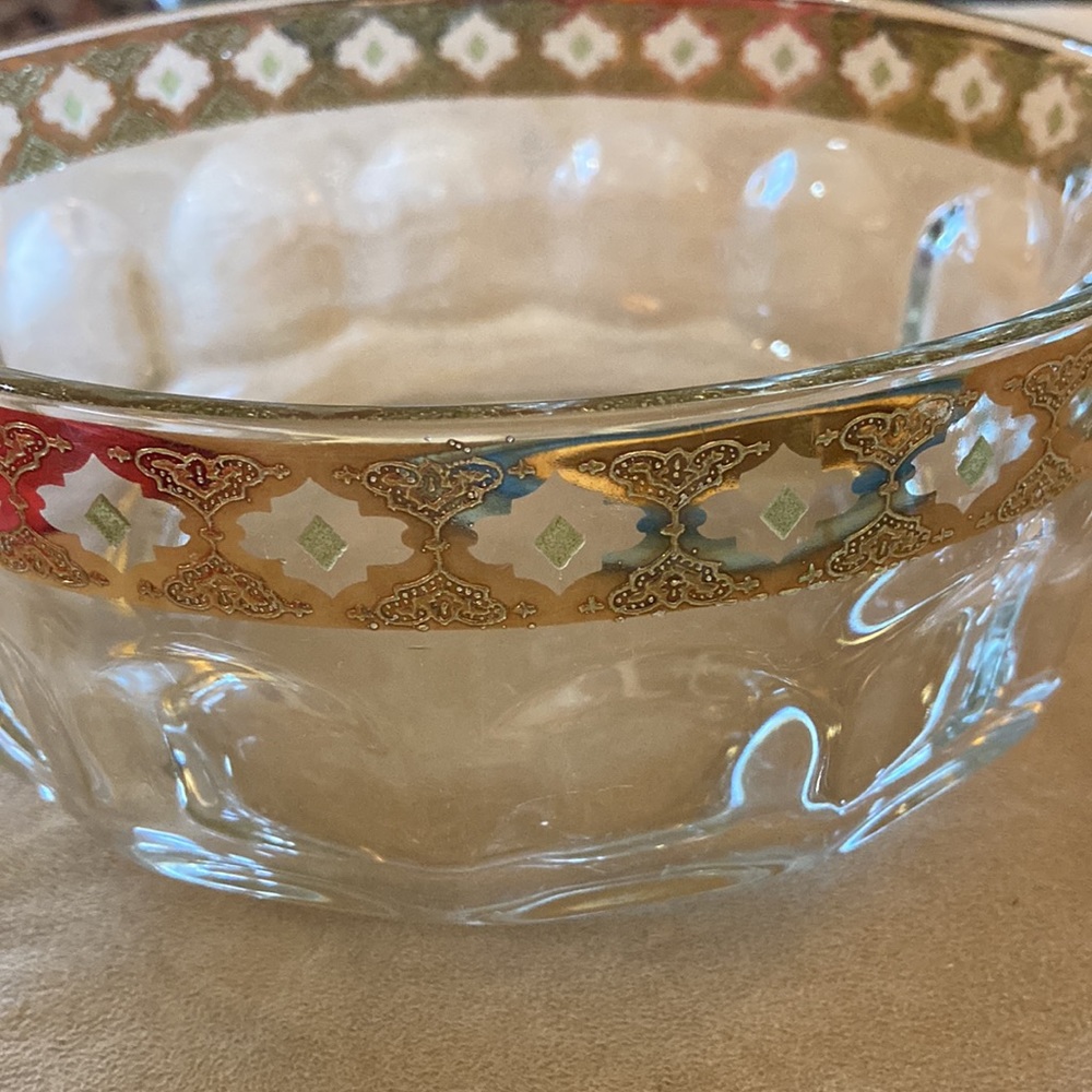 Culver Valencia Vintage Gold & Green Salad Bowl with 22k gold trim
